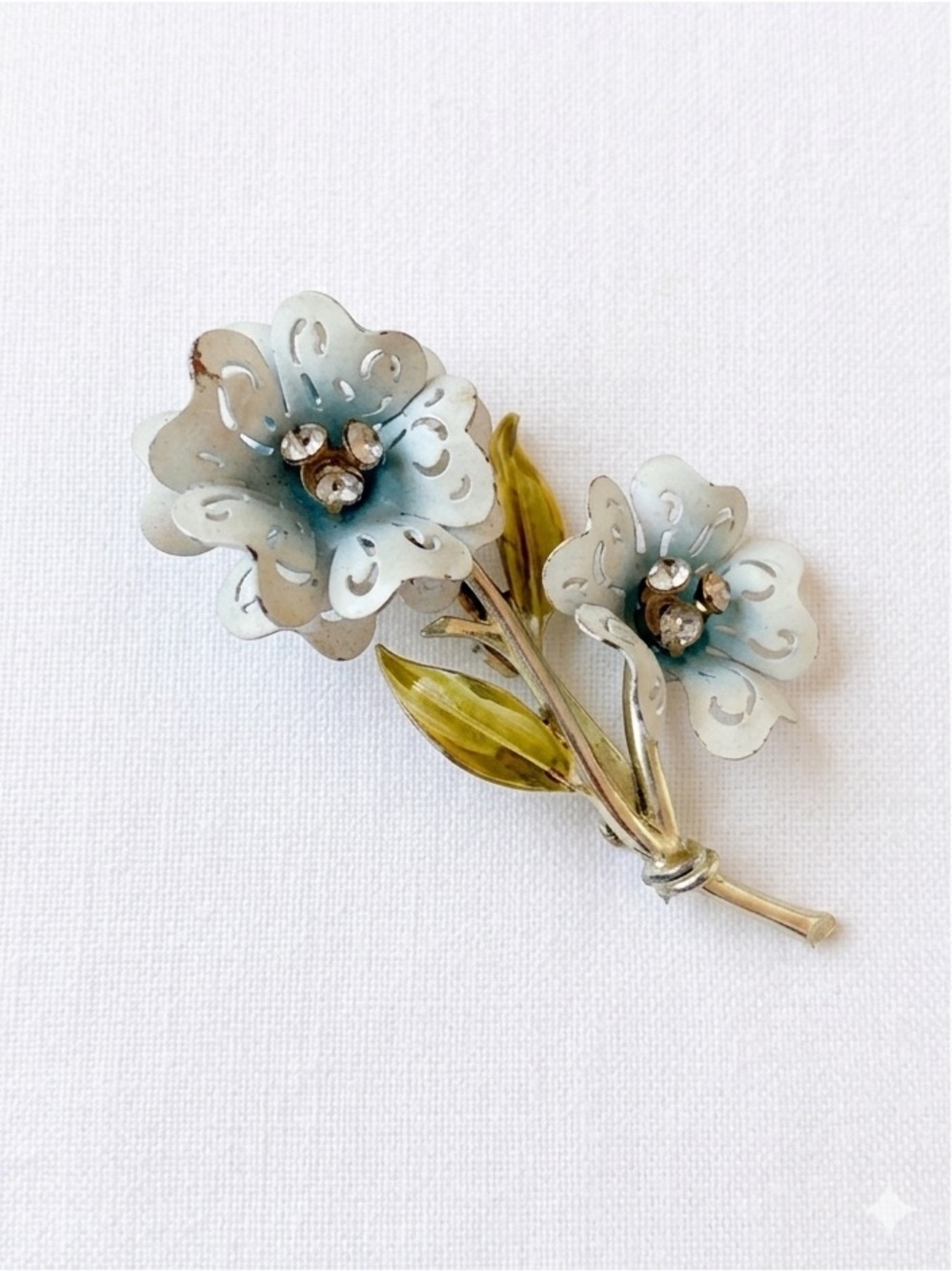 Vintage 1960s Blue Enamel Flower Brooch | Robin's Egg Blue Floral Spray Pin